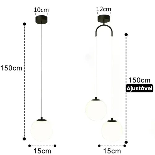 Lustre Pendente de Vidro com LED para Sala e Quarto - Iluminação Moderna