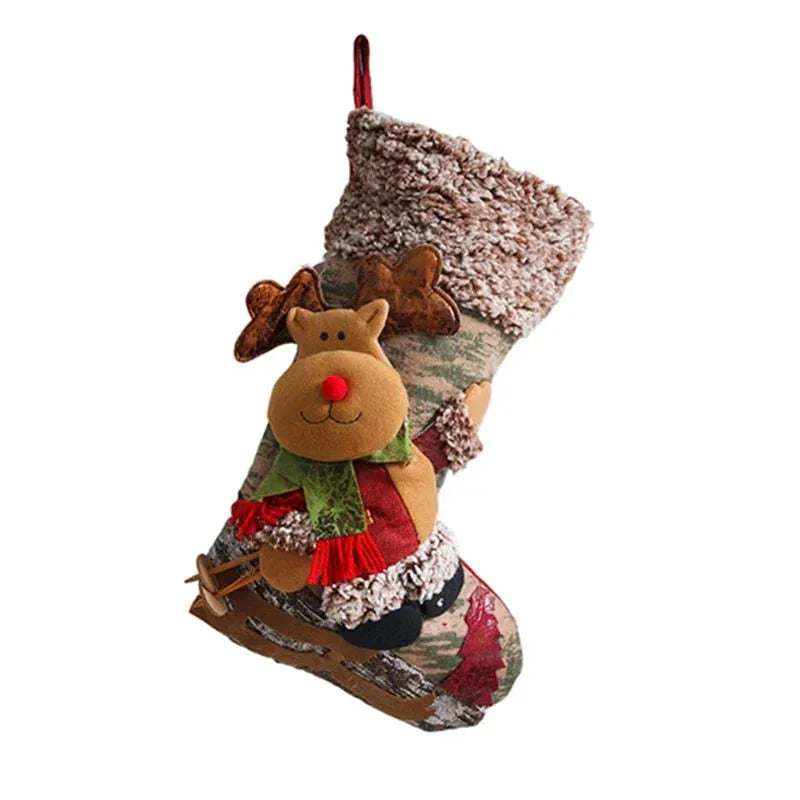 Meia Natalina Decorativa de Cânhamo e Flanela para Lareira - 48cm