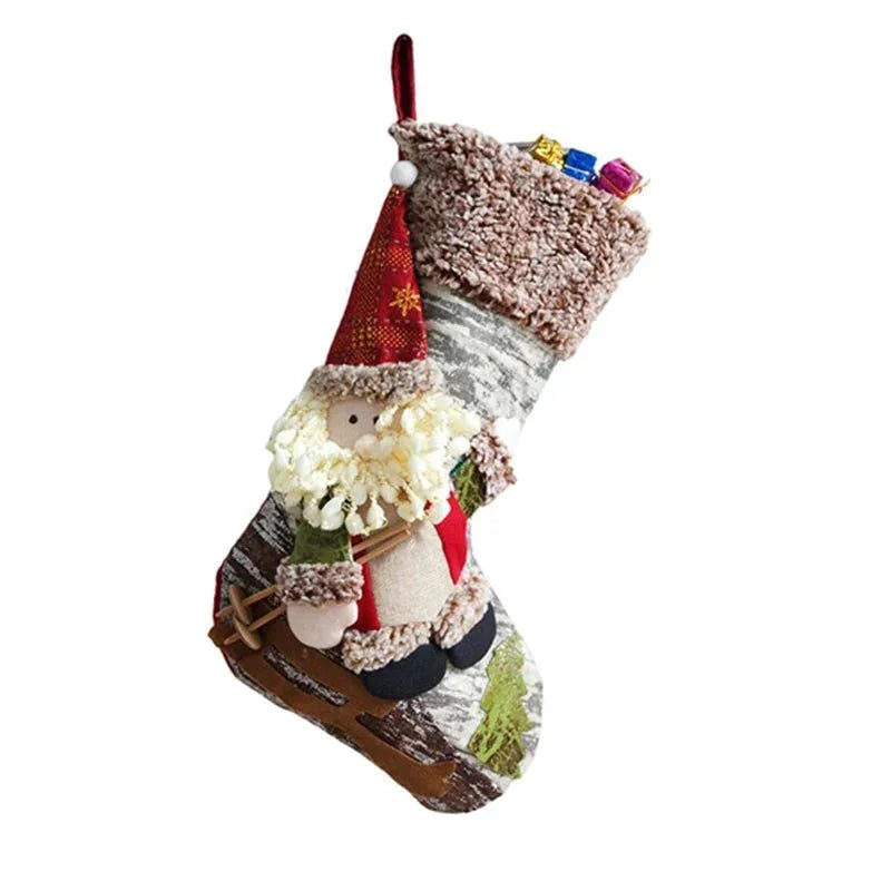 Meia Natalina Decorativa de Cânhamo e Flanela para Lareira - 48cm