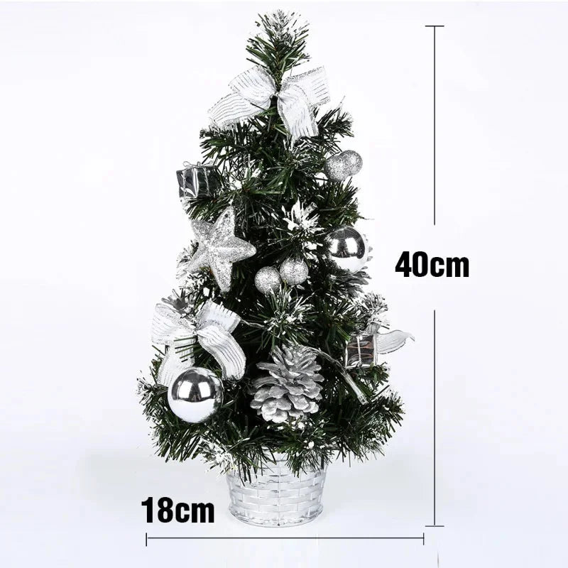 Mini Árvore de Natal LED com Enfeites e Agulhas de Pinheiro – Decoração Festiva