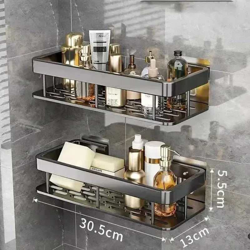 Organizador de Banheiro em Alumínio Sem Furar para Shampoo e Toalhas - Praticidade e Estilo