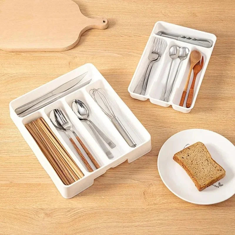 Organizador de Talheres Branco com Divisórias para Cozinha Moderna