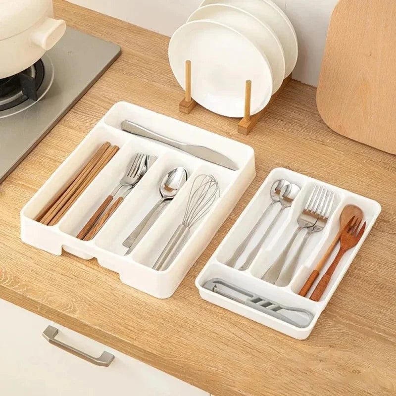 Organizador de Talheres Branco com Divisórias para Cozinha Moderna