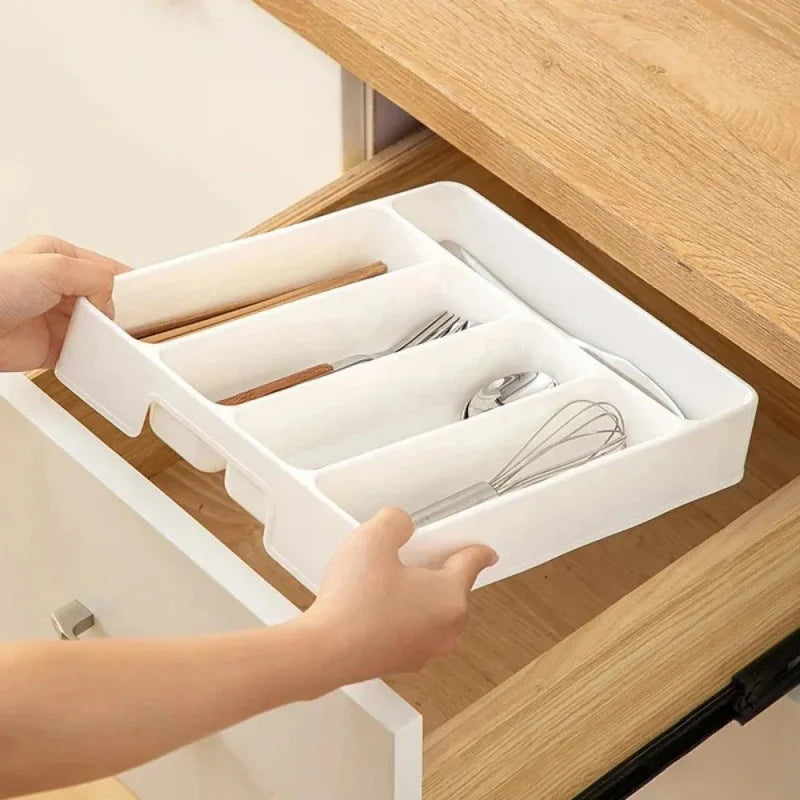 Organizador de Talheres Branco com Divisórias para Cozinha Moderna