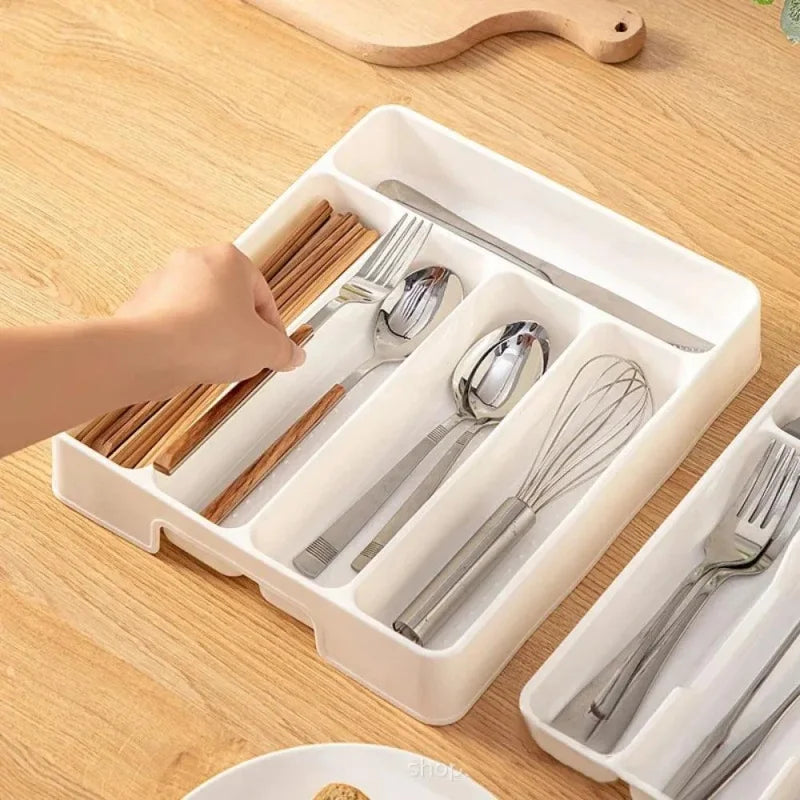 Organizador de Talheres Branco com Divisórias para Cozinha Moderna