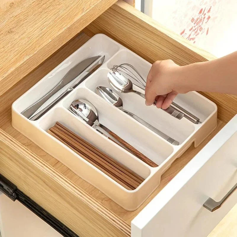 Organizador de Talheres Branco com Divisórias para Cozinha Moderna