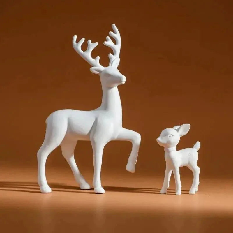 Par de Esculturas de Rena em Resina para Decoração Natalina
