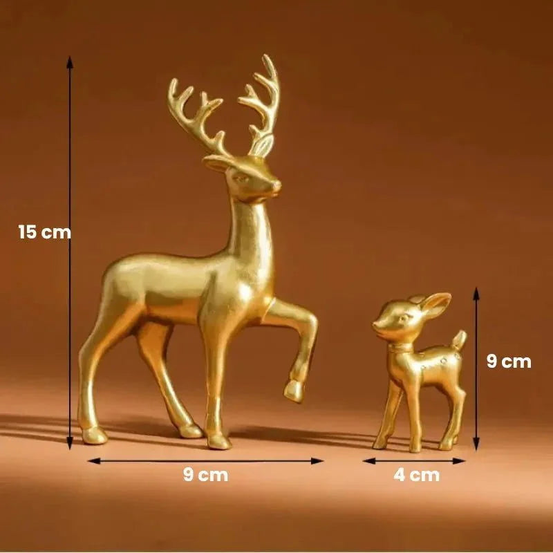 Par de Esculturas de Rena em Resina para Decoração Natalina