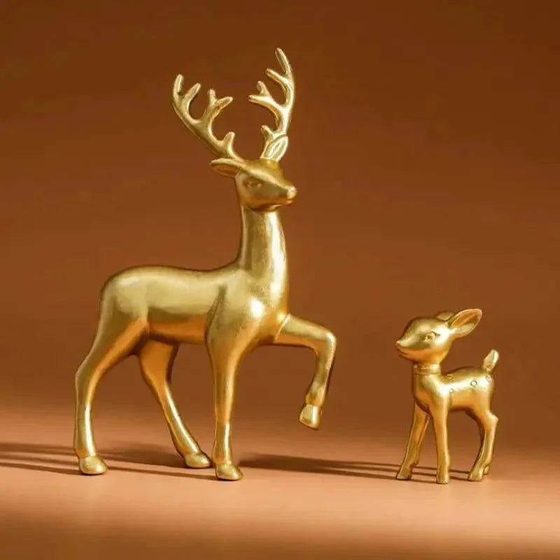 Par de Esculturas de Rena em Resina para Decoração Natalina