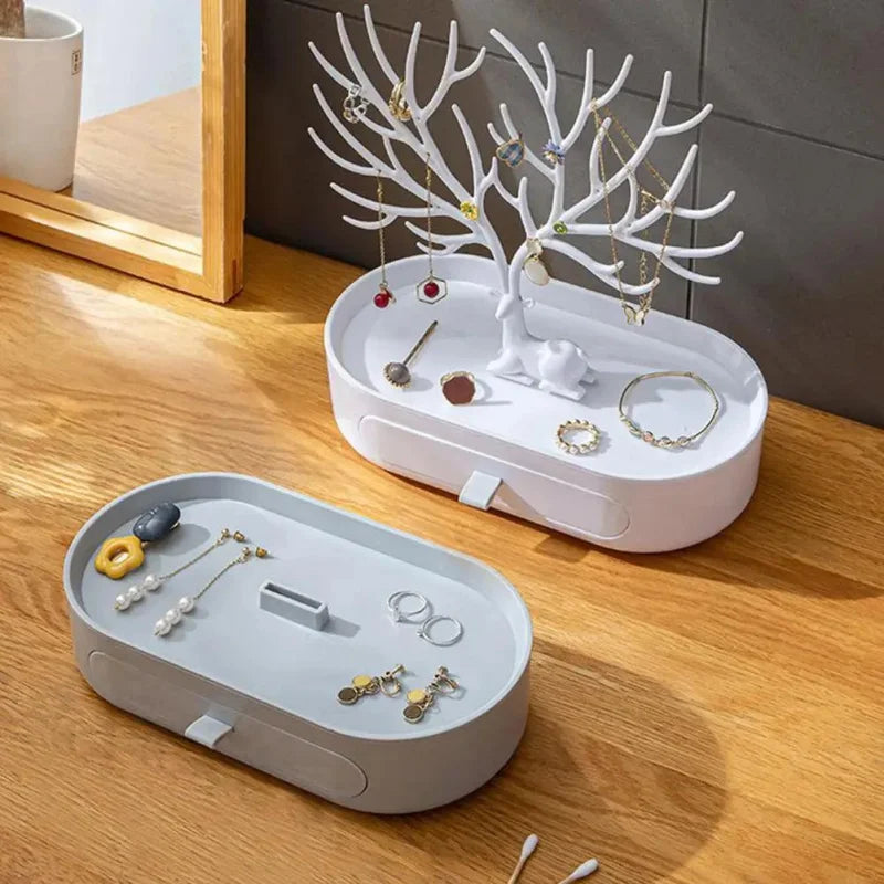 Porta Jóias Acrílico em Design de Árvore com Gaveta para Organizar Acessórios