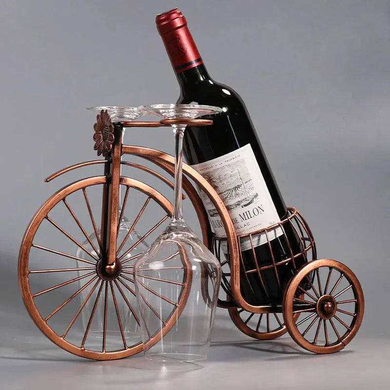Porta Vinho Decorativo de Metal em Formato de Bicicleta Retro Cobre
