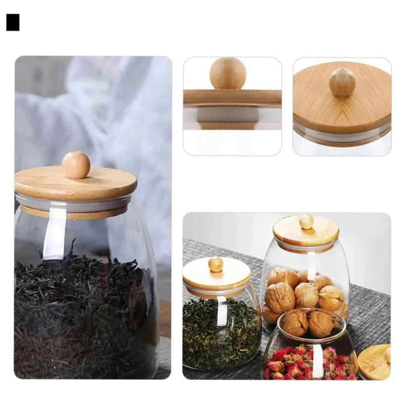 Pote de Vidro Borossilicato com Tampa Hermética de Madeira - Ideal para Armazenamento de Alimentos