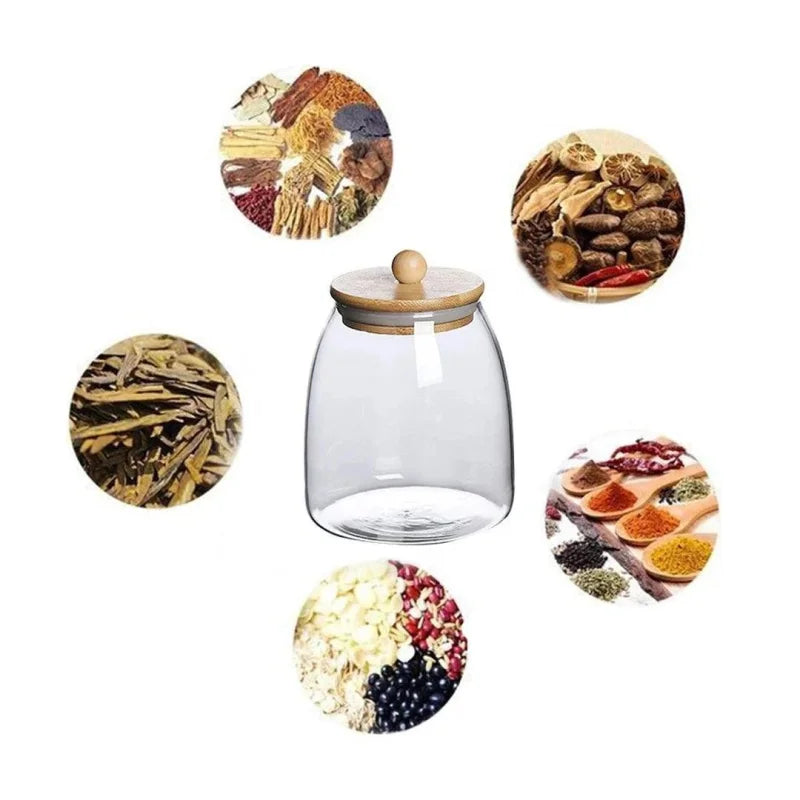 Pote de Vidro Borossilicato com Tampa Hermética de Madeira - Ideal para Armazenamento de Alimentos