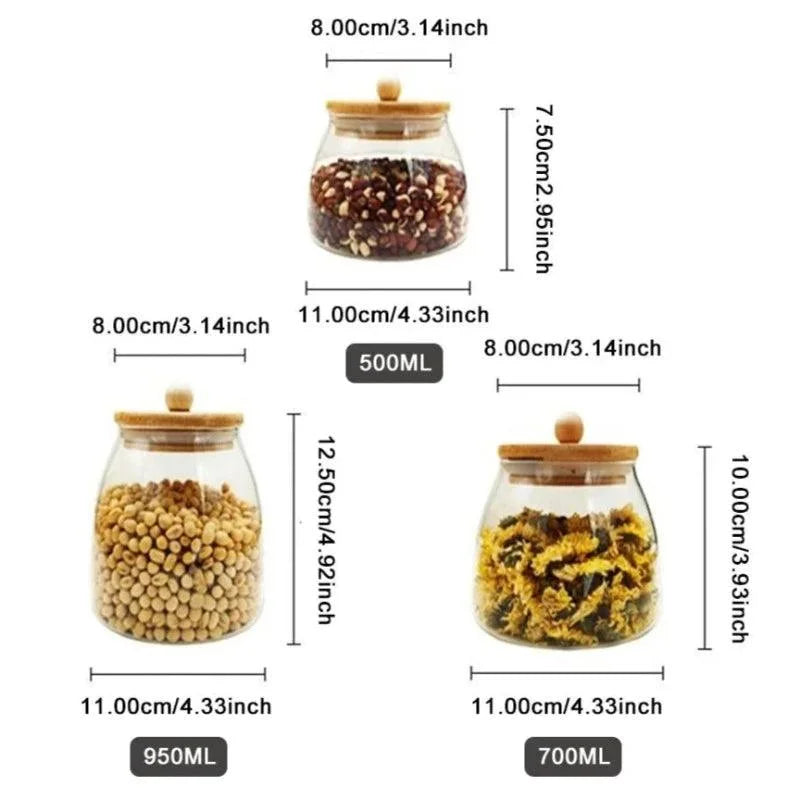 Pote de Vidro Borossilicato com Tampa Hermética de Madeira - Ideal para Armazenamento de Alimentos