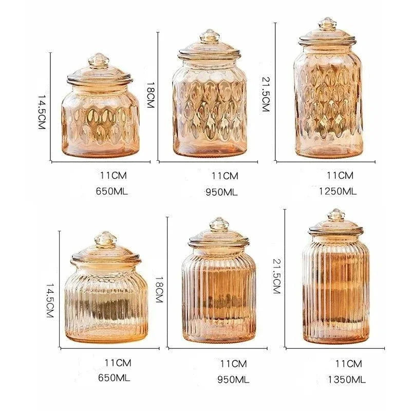 Pote de Vidro Listrado Âmbar Lacrado para Chá e Doces - Criativo e Funcional
