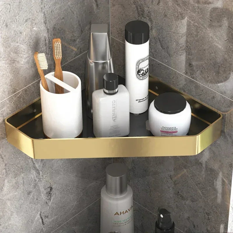 Prateleira de Banheiro em Alumínio com Ganchos e Suporte para Papel Higiênico