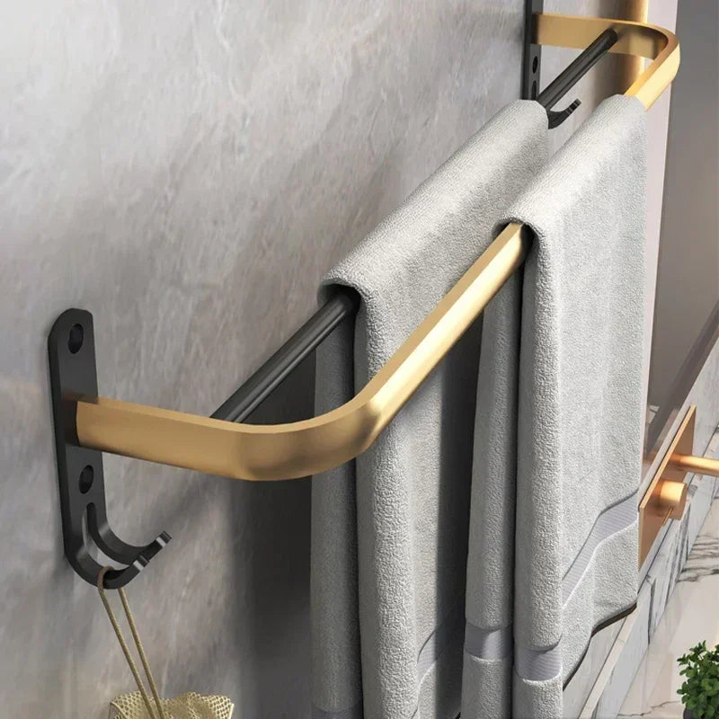 Prateleira de Banheiro em Alumínio com Ganchos e Suporte para Papel Higiênico