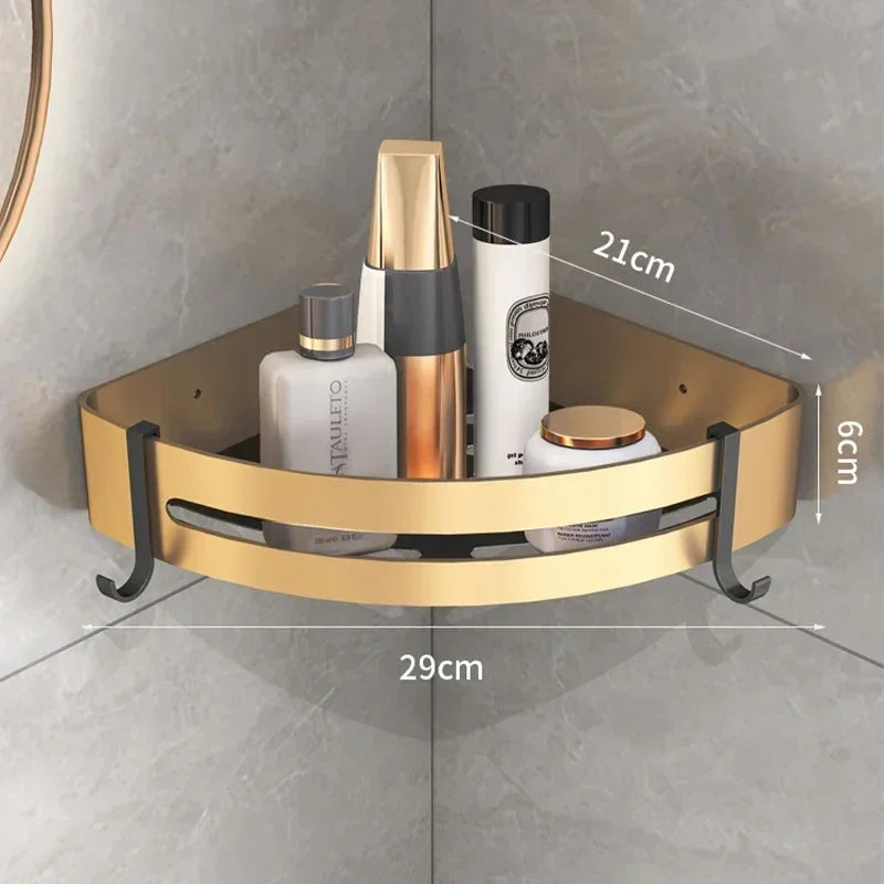 Prateleira de Banheiro em Alumínio com Ganchos e Suporte para Papel Higiênico