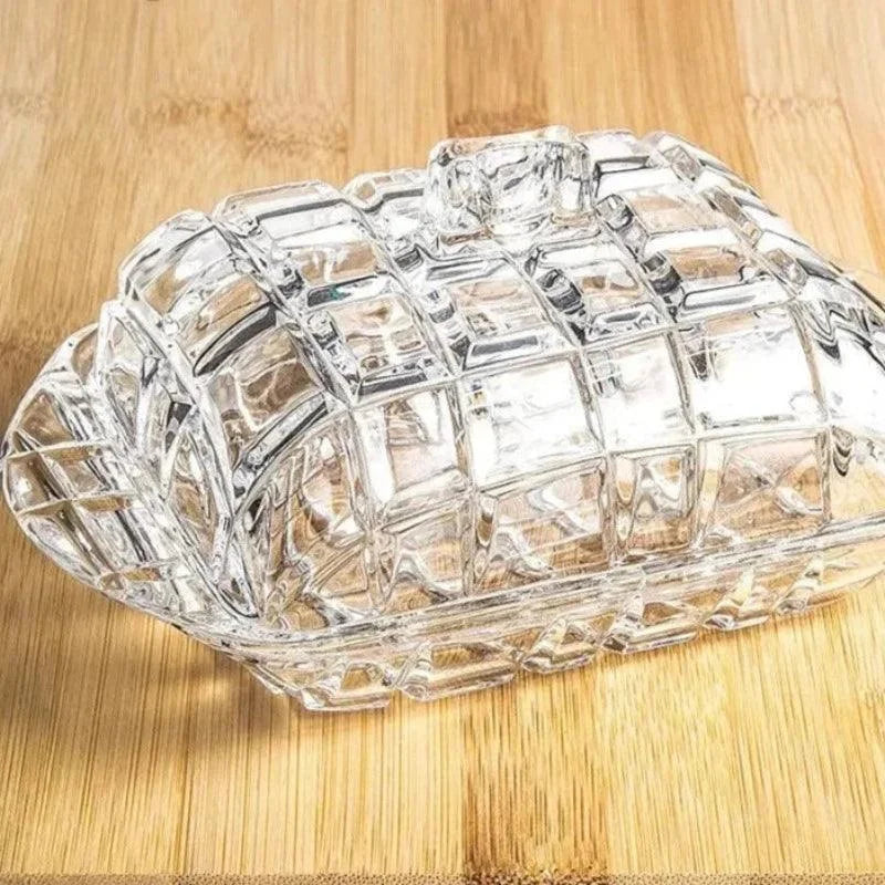 Prato de Luxo em Vidro Transparente para Queijo e Manteiga - Ideal para Servir