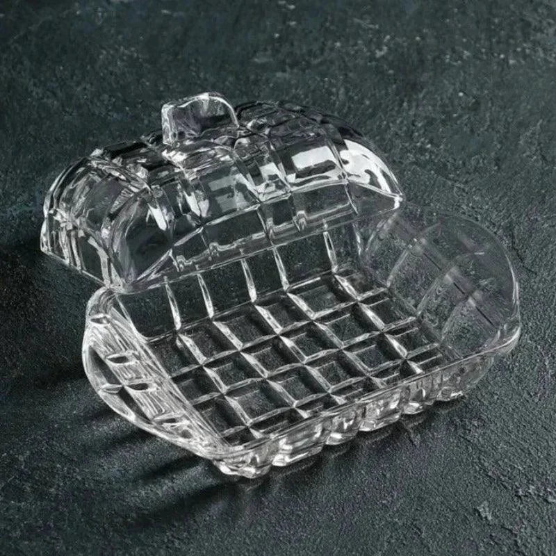 Prato de Luxo em Vidro Transparente para Queijo e Manteiga - Ideal para Servir
