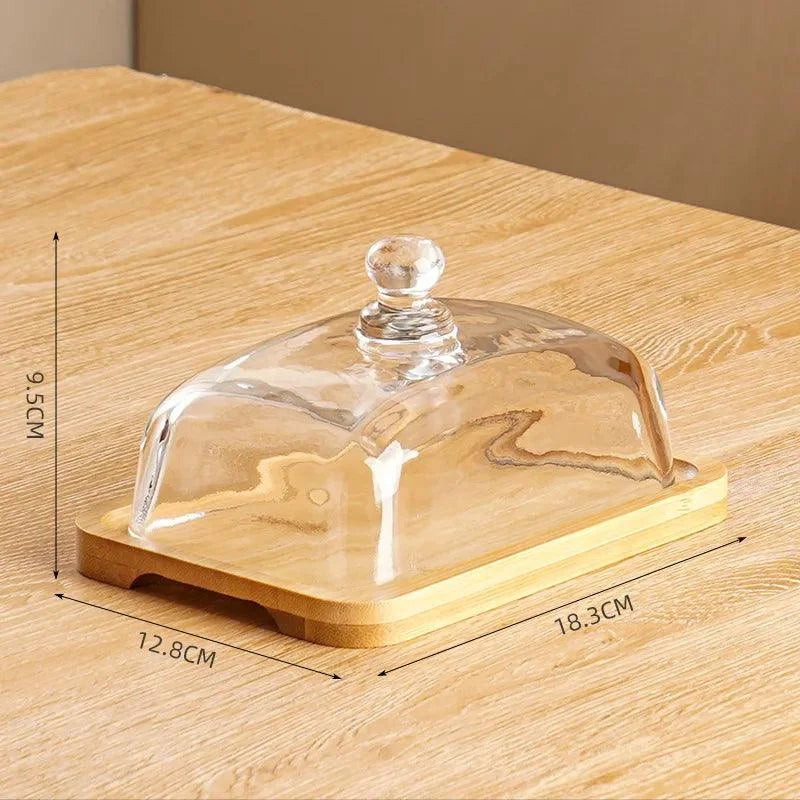 Prato de Madeira com Tampa de Vidro para Servir Queijo e Petiscos