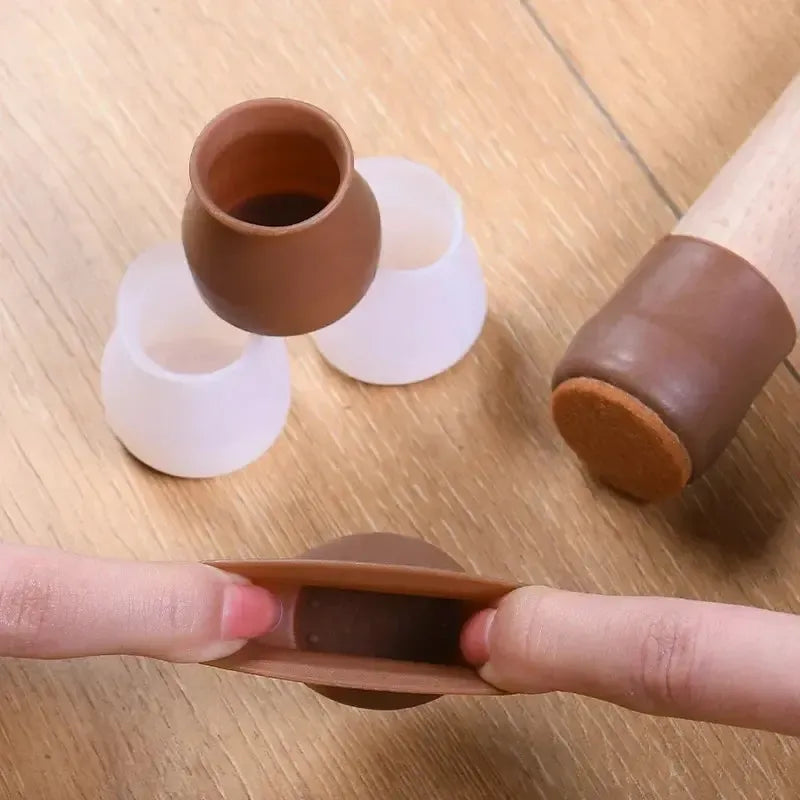 Protetor de Pés de Cadeira e Mesa em Silicone com Feltro Antiderrapante - Antiderrapante e Protetor de Piso