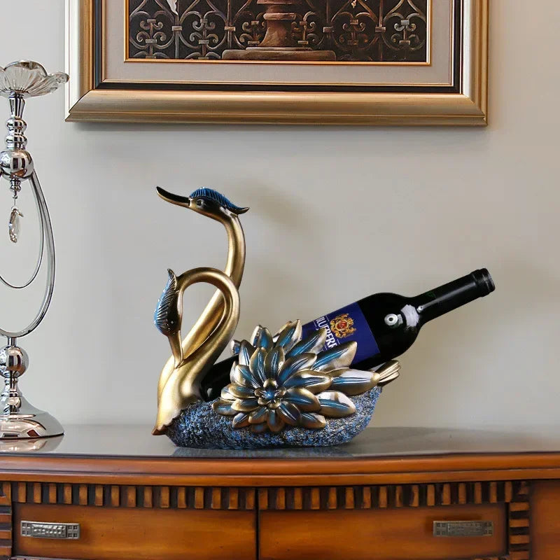 Suporte de Garrafa de Vinho em Resina com Design de Cisne