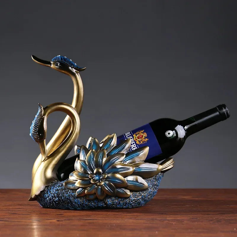 Suporte de Garrafa de Vinho em Resina com Design de Cisne