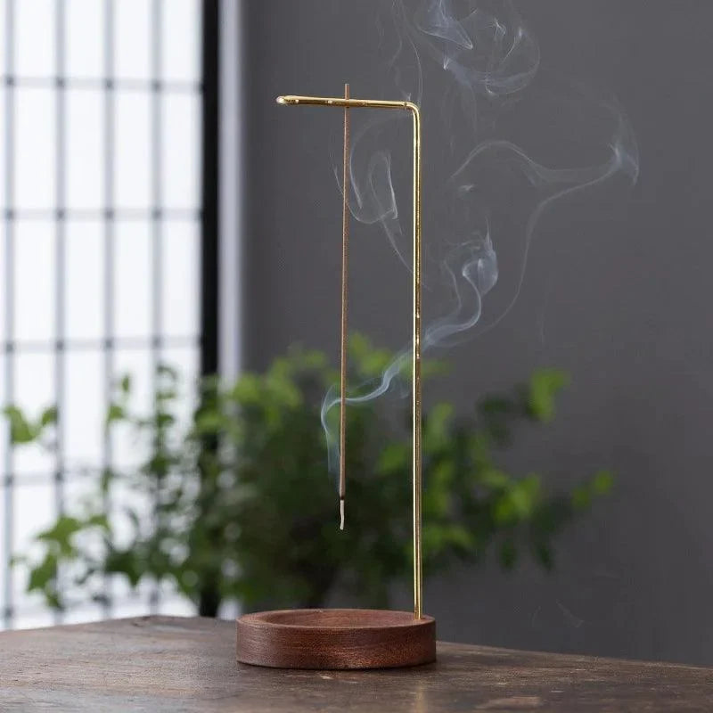Suporte de Incenso Invertido de Madeira e Metal para Aromaterapia