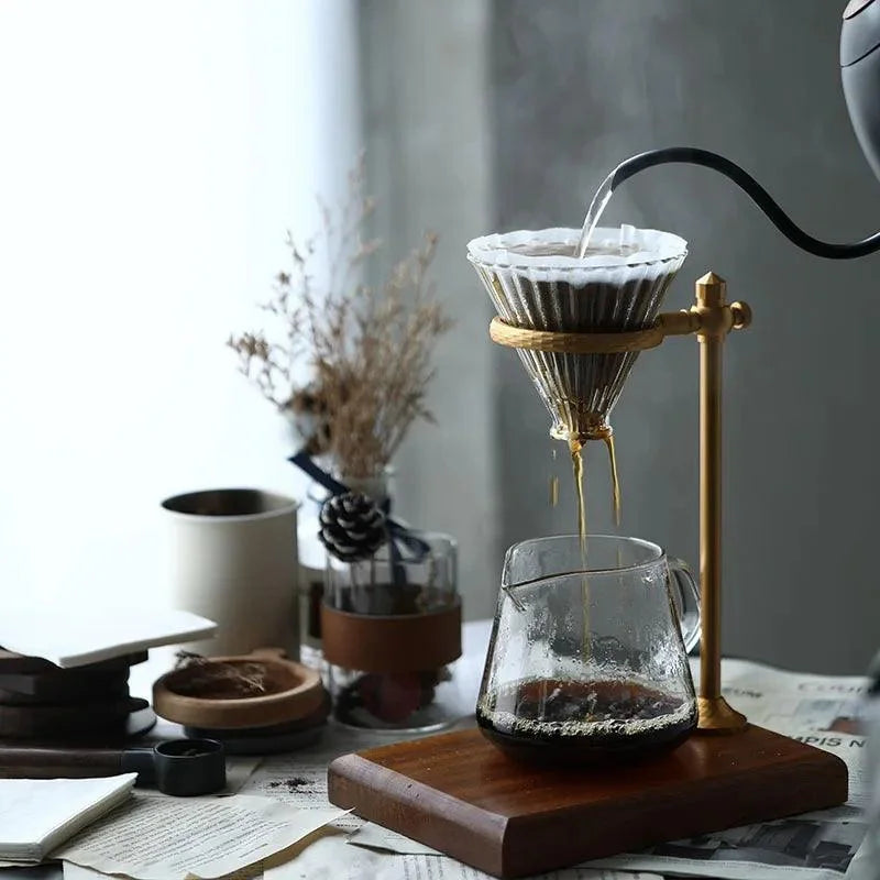 Suporte para Porta Filtro de Café Americano com Base de Madeira