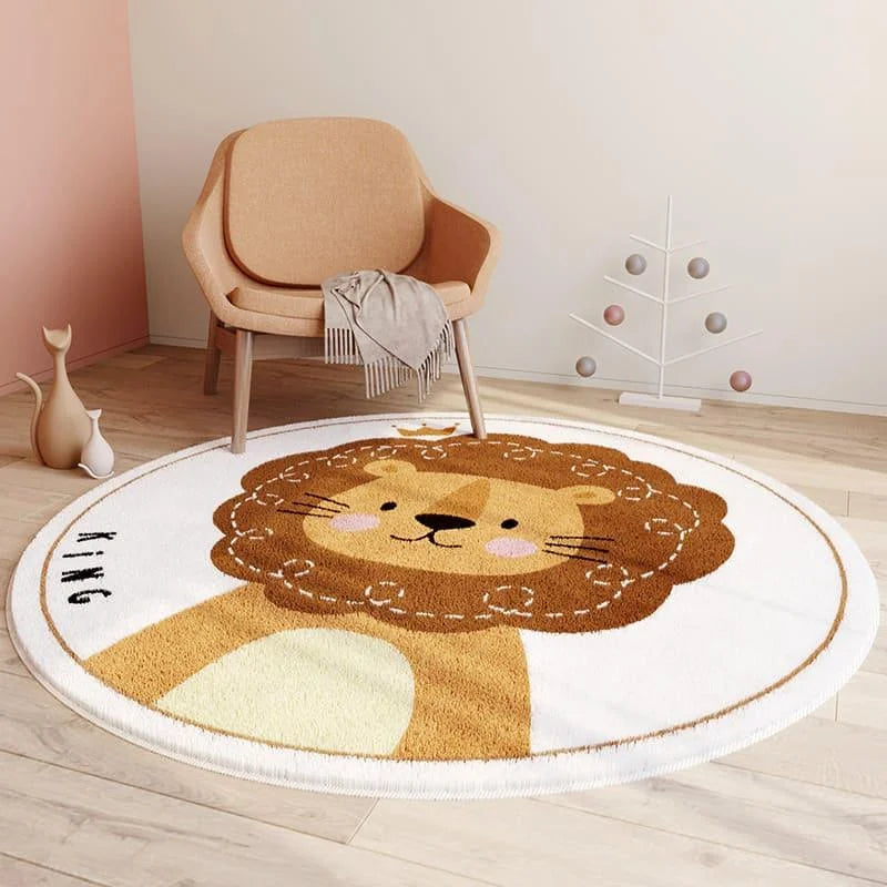 Tapete Infantil Redondo Antiderrapante com Estampa de Leão