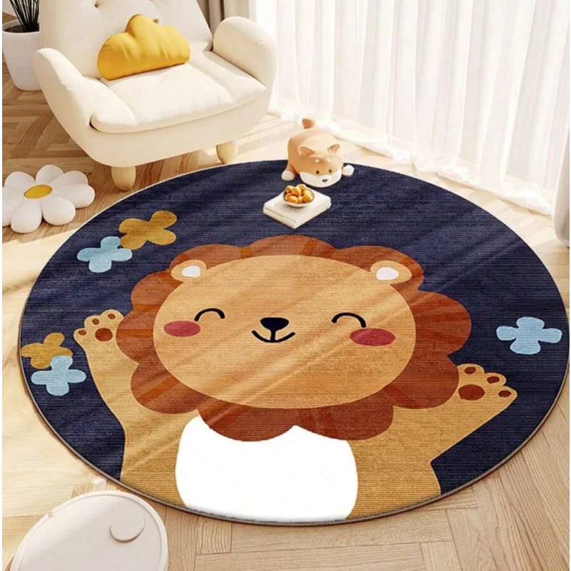 Tapete Infantil Redondo Antiderrapante com Estampa de Leão para Quarto