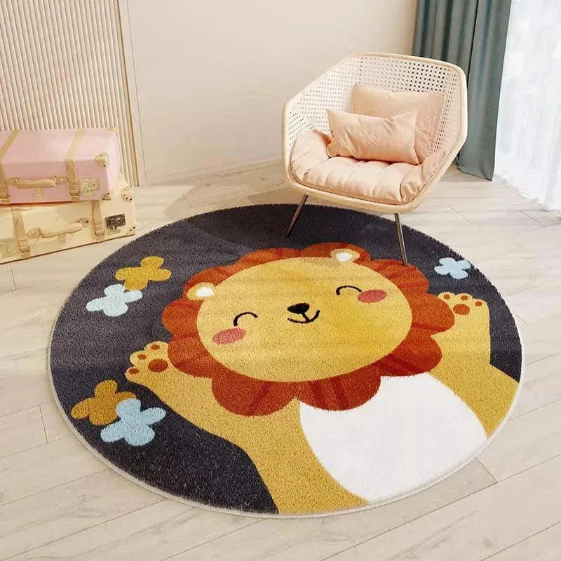 Tapete Infantil Redondo Antiderrapante com Estampa de Leão para Quarto