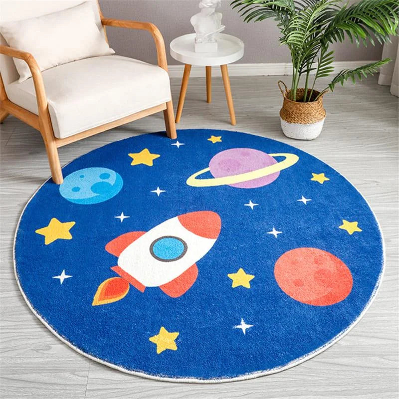 Tapete Infantil Redondo Antiderrapante com Estampa de Planetas
