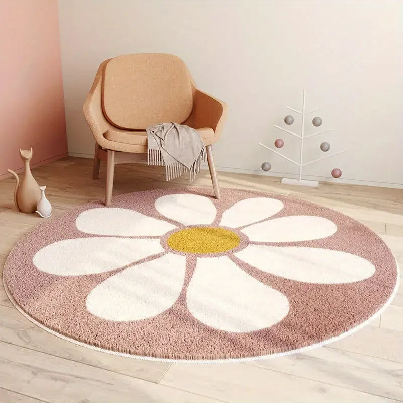 Tapete Infantil Redondo Antiderrapante em Forma de Flor para Quarto