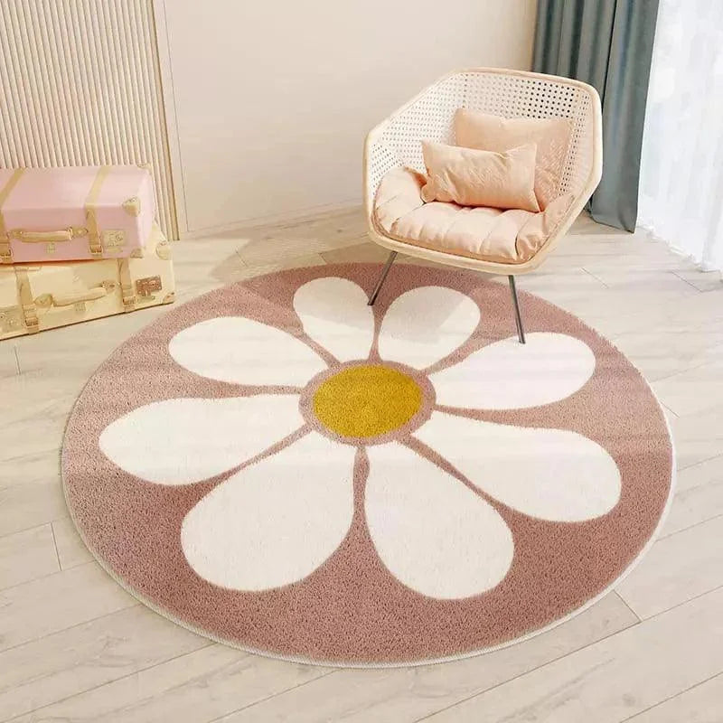 Tapete Infantil Redondo Antiderrapante em Forma de Flor para Quarto