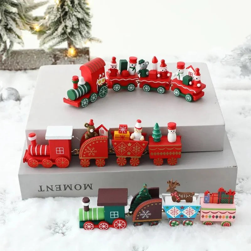Trenzinho de Madeira Vermelho Natalino para Decoração de Mesa de Festa