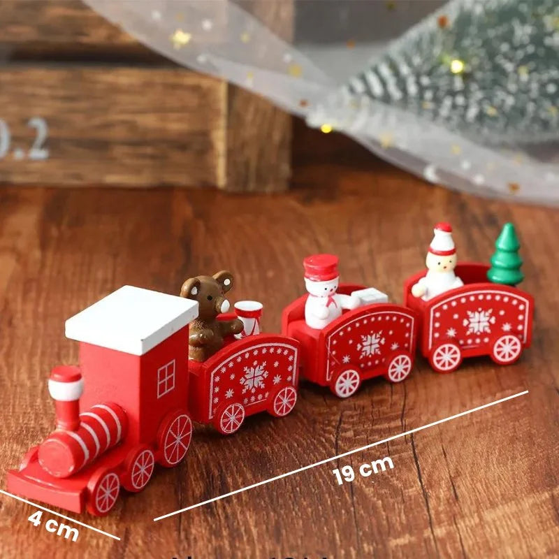 Trenzinho de Madeira Vermelho Natalino para Decoração de Mesa de Festa