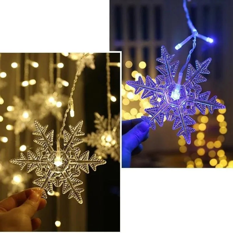 Varal de Luzes LED Flocos de Neve com 8 Modos de Iluminação Decorativa