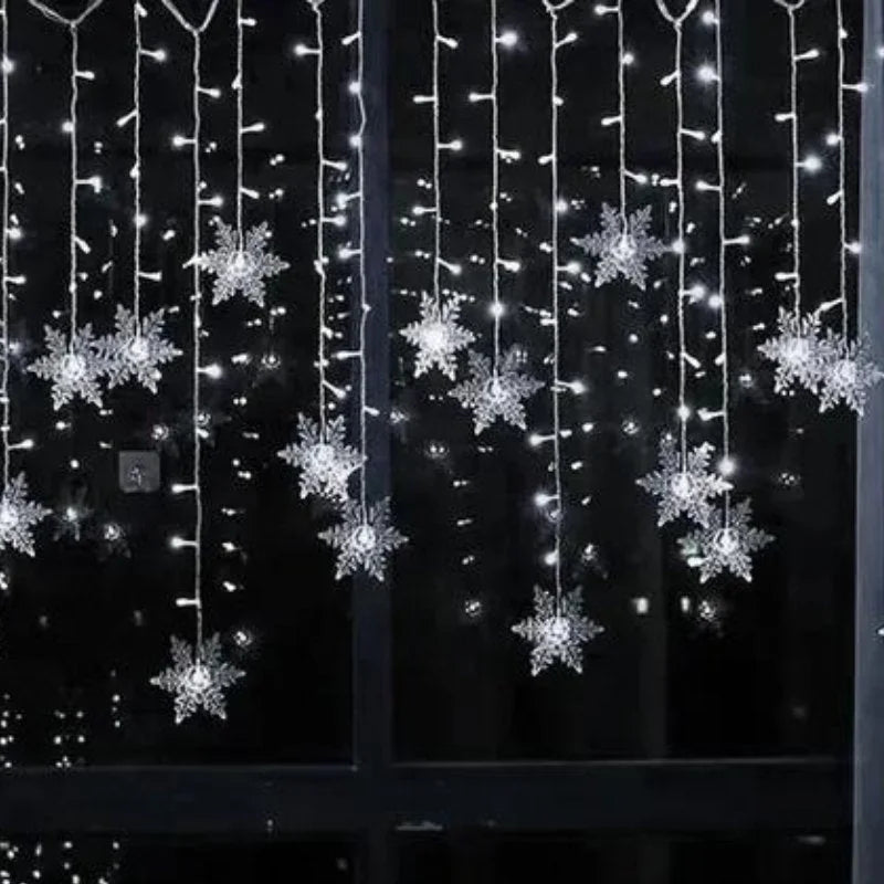 Varal de Luzes LED Flocos de Neve com 8 Modos de Iluminação Decorativa