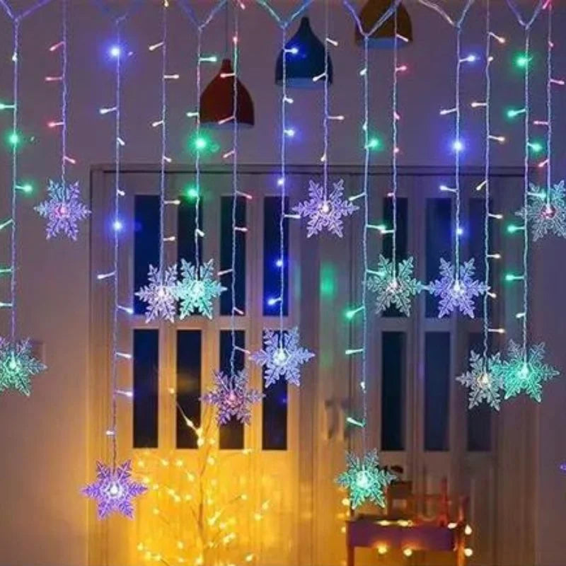 Varal de Luzes LED Flocos de Neve com 8 Modos de Iluminação Decorativa
