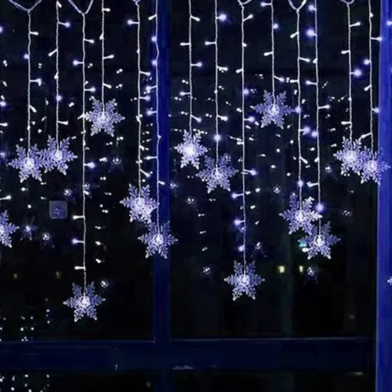 Varal de Luzes LED Flocos de Neve com 8 Modos de Iluminação Decorativa