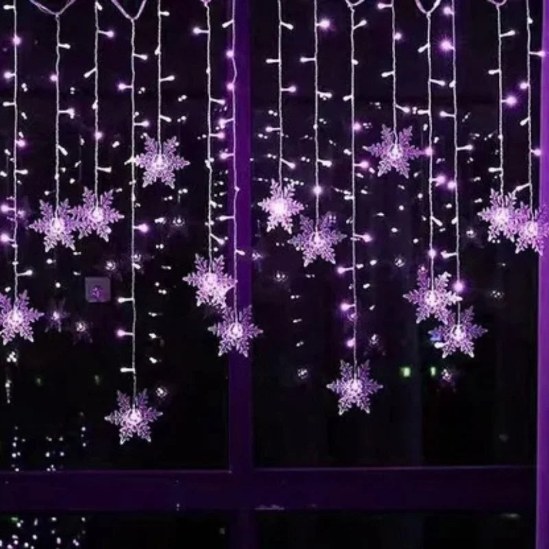 Varal de Luzes LED Flocos de Neve com 8 Modos de Iluminação Decorativa
