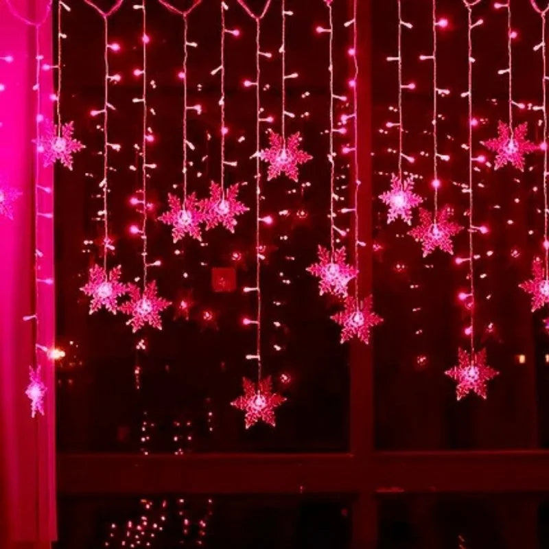 Varal de Luzes LED Flocos de Neve com 8 Modos de Iluminação Decorativa