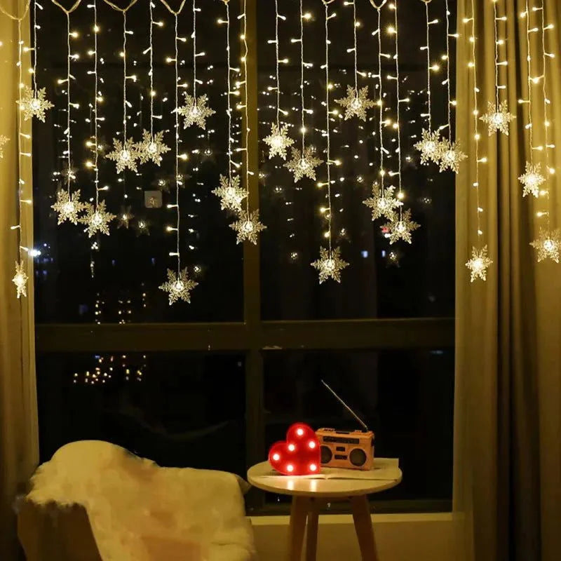 Varal de Luzes LED Flocos de Neve com 8 Modos de Iluminação Decorativa