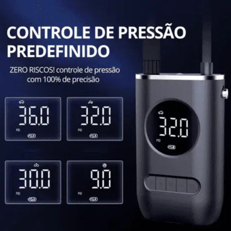 Mini Compressor de Ar Portátil Recarregável Digital USB com Calibrador de Pneus