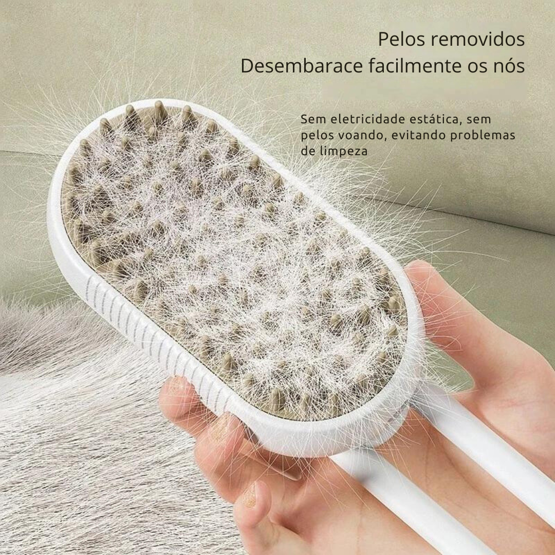 Escova a vapor para pet, higieniza, massageia e remove os pelos