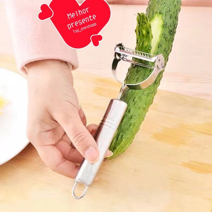 Descascador INOX Legumes Frutas Dupla Lâmina Móvel 2 Em 1