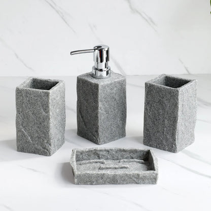 Acessórios de Banheiro em Cimento Queimado - Conjunto com 4 Peças