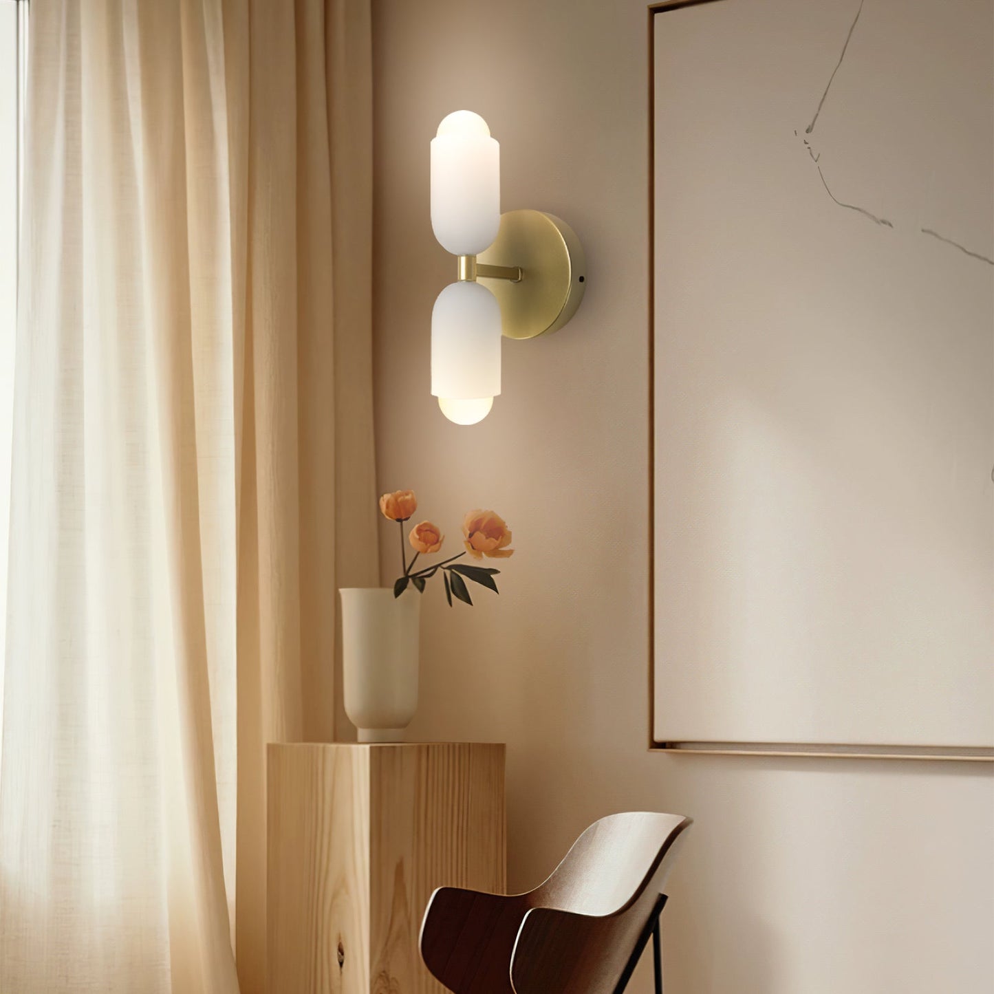 Arandela de Parede Dupla Minimalista em Tom Creme